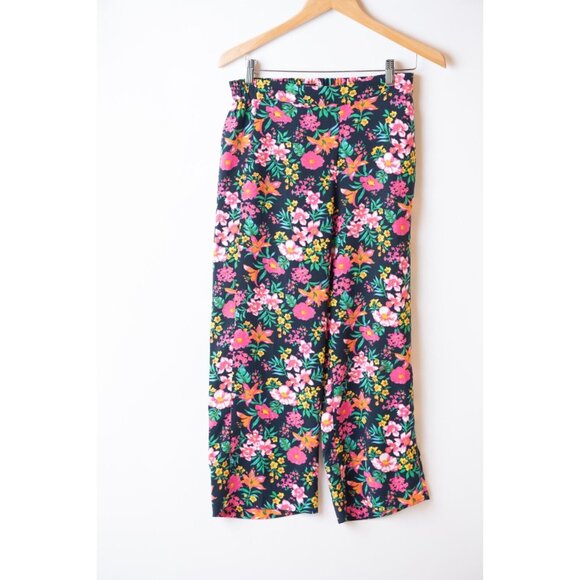 J.CREW Pants Women's Size 6 Jamie Floral Blue Pink Wide Leg Cropped Pull On - Picture 1 of 7